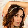 Gold-Plated Kundan, Polki and Pearls Studded Almond-shaped Head Chain - Emerald