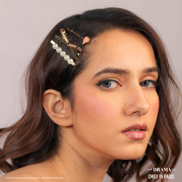 HDC X Emily In Paris Heart & Bow Hair Pins - Set of 3 - Pink