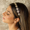 Lilac and Off White Gold Plated Hair Band with White Pearls