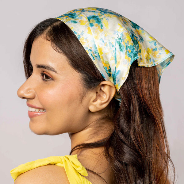 Summer Breeze Headscarf Headband with Elastic - Yellow & Green