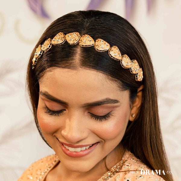 Orange Gold Plated Hair Band with Transparent Stones