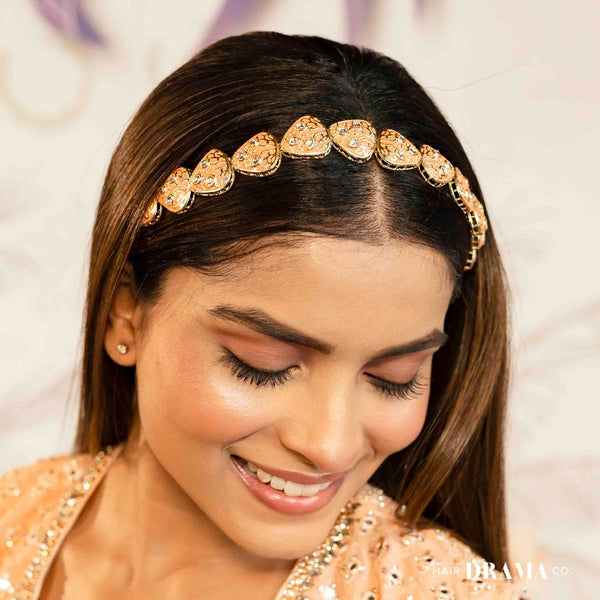 Orange Gold Plated Hair Band with Transparent Stones