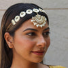Gold Plated Circular Mathapatti with Polki, White Pearls and Beads