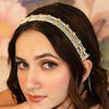 Gold Plated Hair Band with White Polki and Colorful Stones - Red & Green