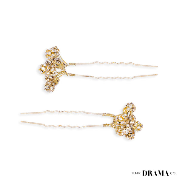 Set of 4 Embellished Pearls U Pins - Gold