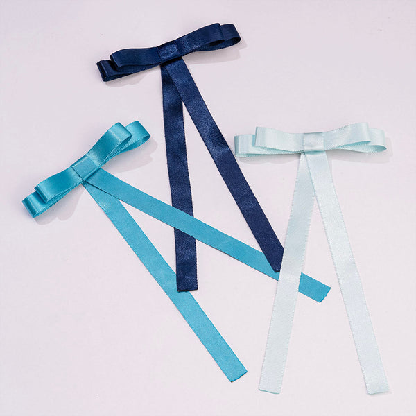No Monday Blues Satin Ribbon Hair Bows - Set of 3