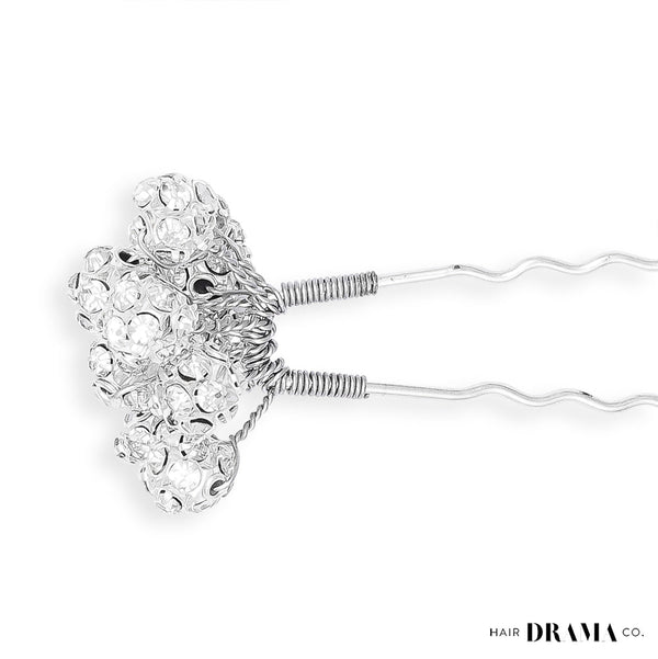 Set of 4 Embellished Pearls U Pins - Silver