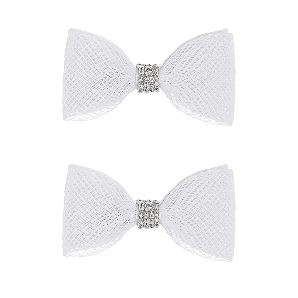 Crystal Net Hair Bow Alligator Clip - Silver