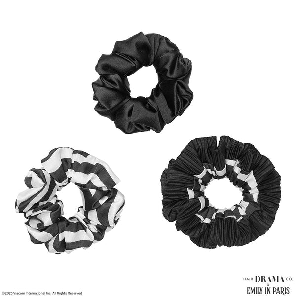 HDC x Emily in Paris Monochrome Satin Scrunchies- Set of 3