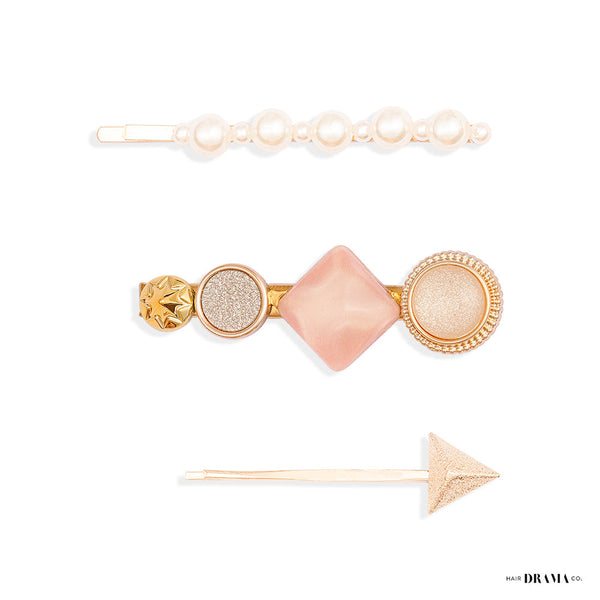 Glam Gift Box with 1 Knotted Hair Band, 1 Metallic Turban, 3 Scrunchies & 3 Hair Pins - Shades of Pink