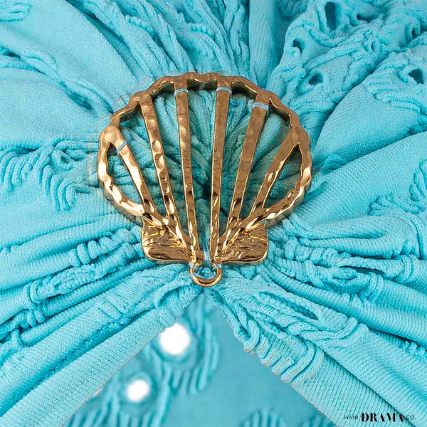 Blue Cutwork Turban with Shell Metal Broach