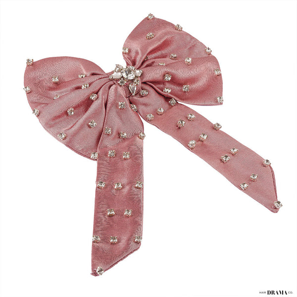 Crystal Hair Bow Alligator Clip - Pink