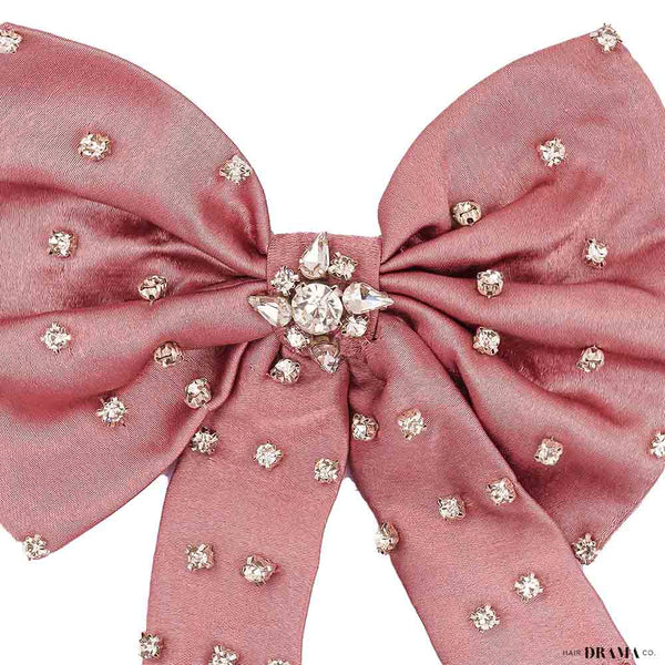 Crystal Hair Bow Alligator Clip - Pink