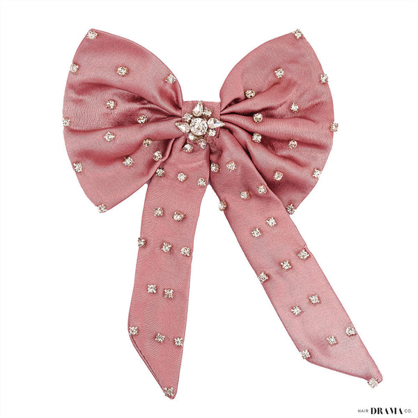 Crystal Hair Bow Alligator Clip - Pink
