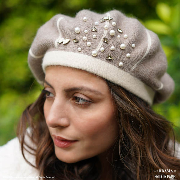 HDC x Emily in Paris Griege Real Wool Beret with Metal Charms