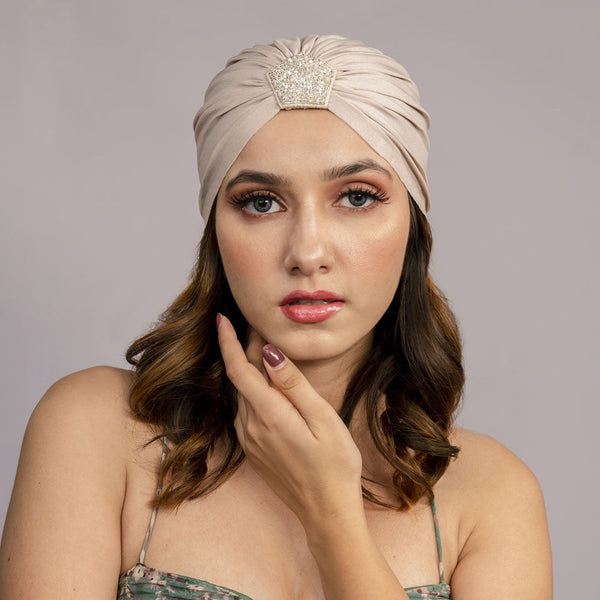 Shimmer & Glitter Turban - Latte