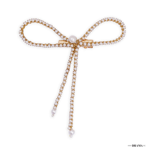 Pearl Hair Bow Alligator Clip - Gold