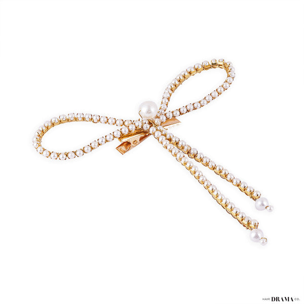 Pearl Hair Bow Alligator Clip - Gold