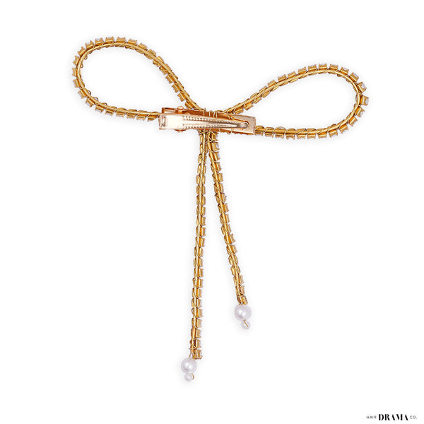 Pearl Hair Bow Alligator Clip - Gold