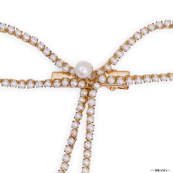 Pearl Hair Bow Alligator Clip - Gold