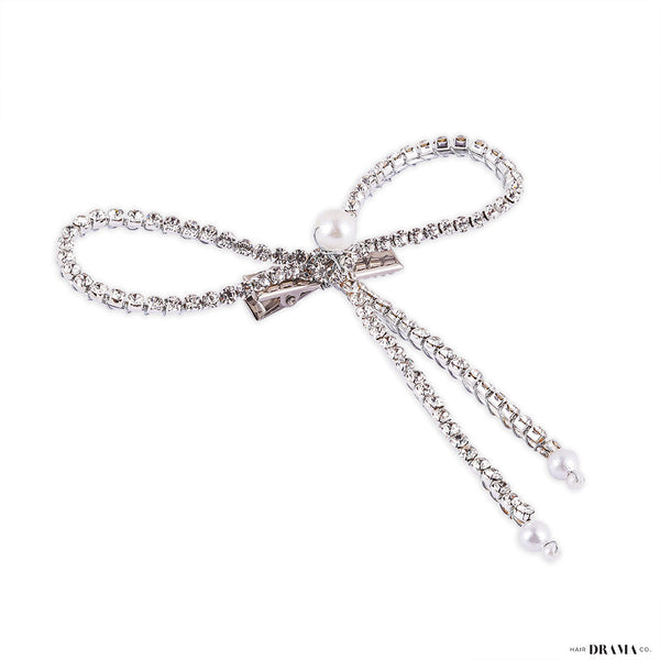 Crystal Hair Bow Alligator Clip - Silver