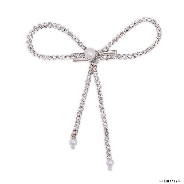 Crystal Hair Bow Alligator Clip - Silver