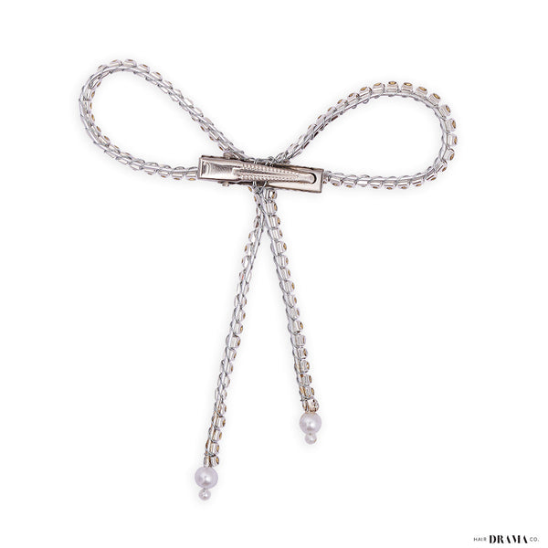 Crystal Hair Bow Alligator Clip - Silver