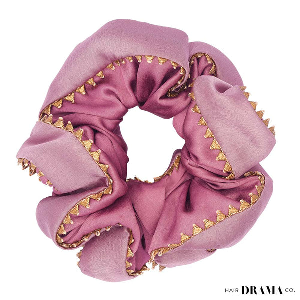Large Dual color Silk Satin Scrunchy with Gota Patti - Lilac