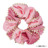 Large Dual color Silk Satin Scrunchy with Gota Patti - Pink & Peach