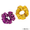 Set of 2 Silk Satin Scrunchies with Gota Patti - Purple & Mustard