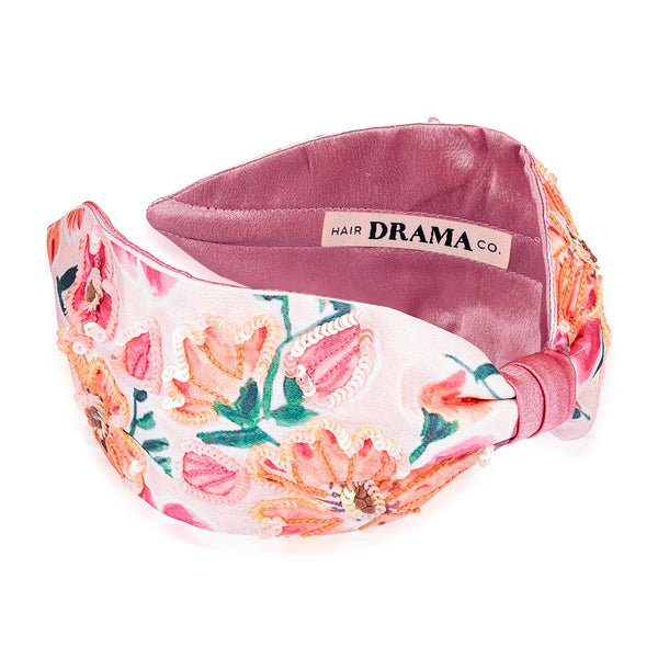 Floral Knotted Hair Band - Pink & Peach