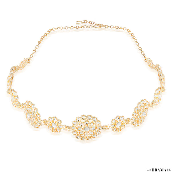 Gold Plated Hair Band with White Polki