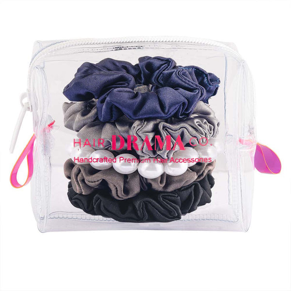 Luxury Scrunchies Set of 5 with Free Pouch - Neutral Gift Set