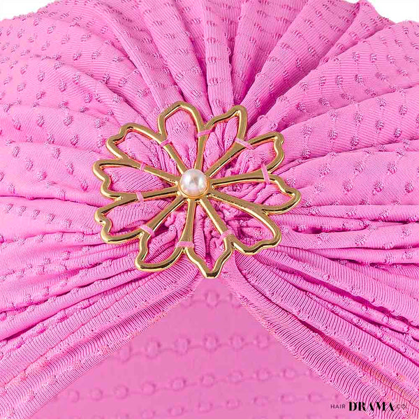 Lilac Dotted Turban with Flower Pearl Metal Broach