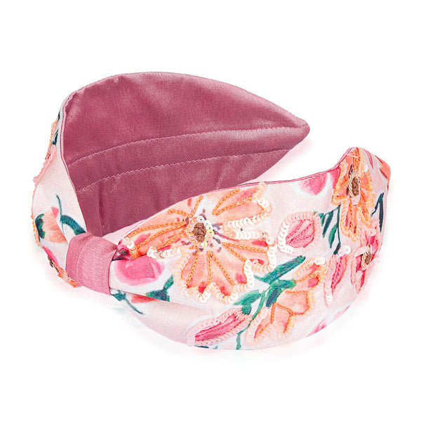 Floral Knotted Hair Band - Pink & Peach