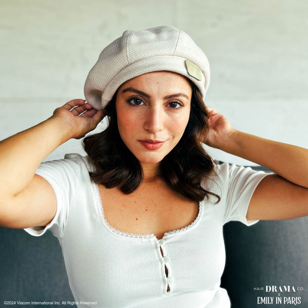 HDC X Emily In Paris White Beret with Metal Bonjour Broach