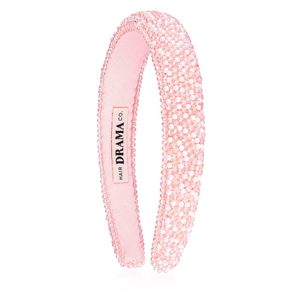 Pearls & Crystals Puff Hair Band - White & Pink