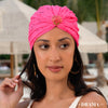Hot Pink Cutwork Turban with Shell Metal Broach