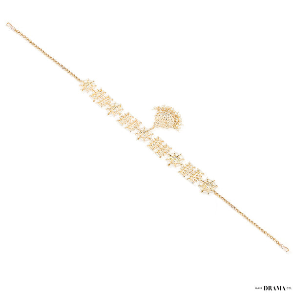 Gold Plated Mathapatti with Polki, White Pearls and Beads