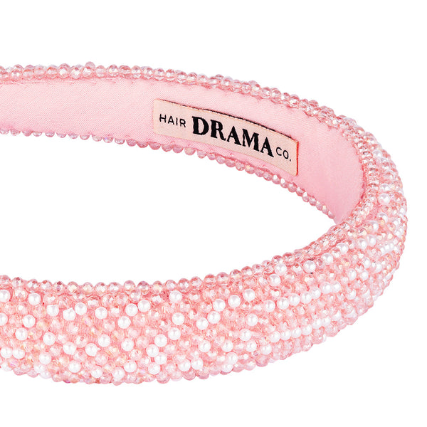 Pearls & Crystals Puff Hair Band - White & Pink