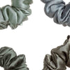 Green and Grey Silk Satin Scrunchies - Pack of Four
