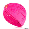 Hot Pink Cutwork Turban with Shell Metal Broach