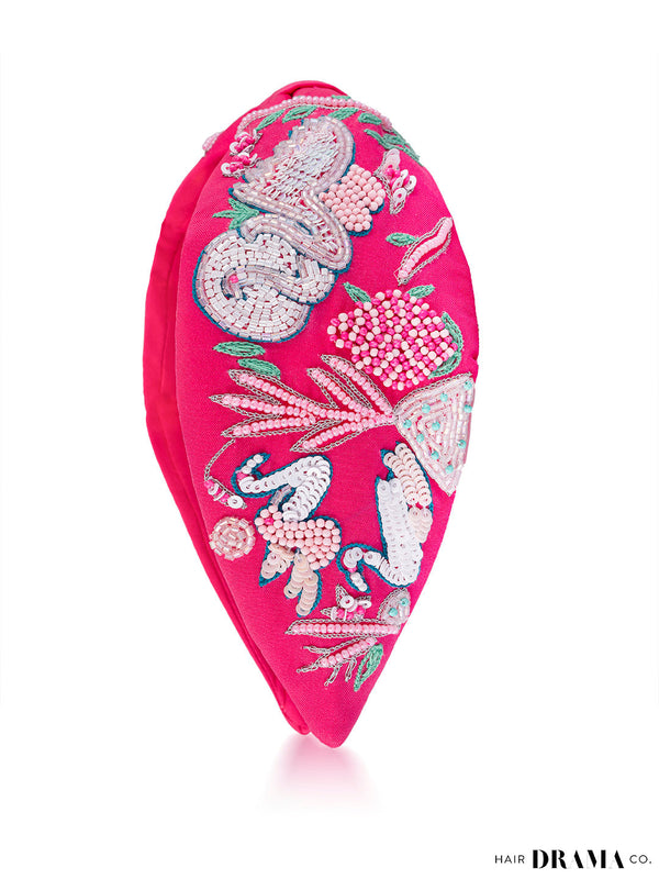 Not a Black Swan Knotted Embellished Hair Band for Women - Hot Pink