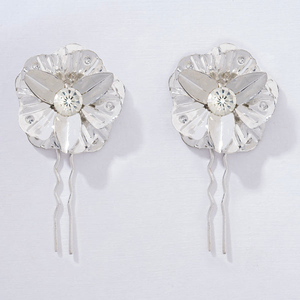 Set of 2 Iris Crystal U Pins - Silver