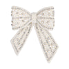 Embellished Crystal & Pearl Hair Bow Barrette Clip - Silver