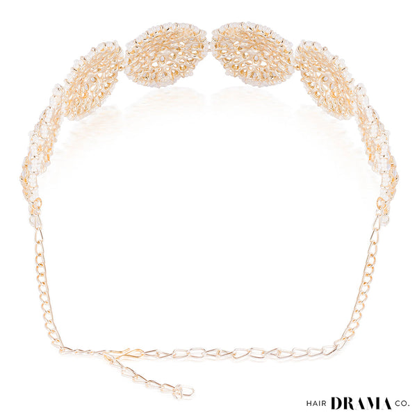 Gold-Plated Kundan, Polki and Pearls Studded Circular Head Chain