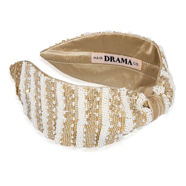 Irina Knotted Hair Band - White & Gold