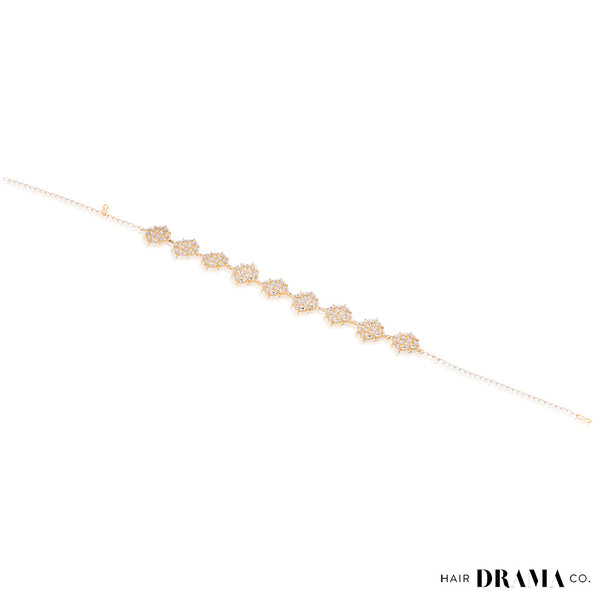 Gold-Plated Kundan, Polki and Pearls Studded Diamond Head Chain