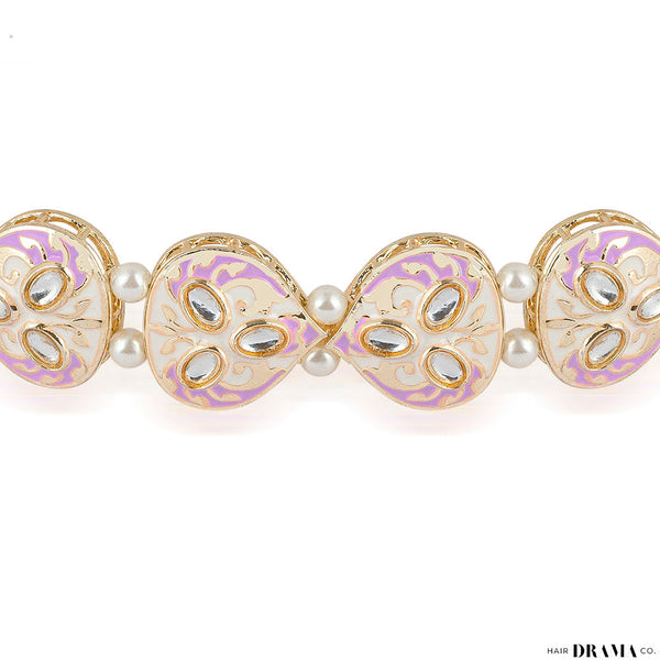 Lilac and Off White Gold Plated Hair Band with White Pearls