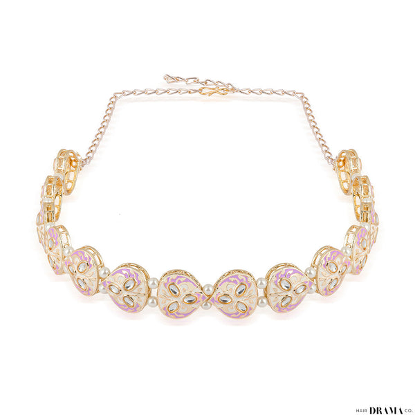 Lilac and Off White Gold Plated Hair Band with White Pearls